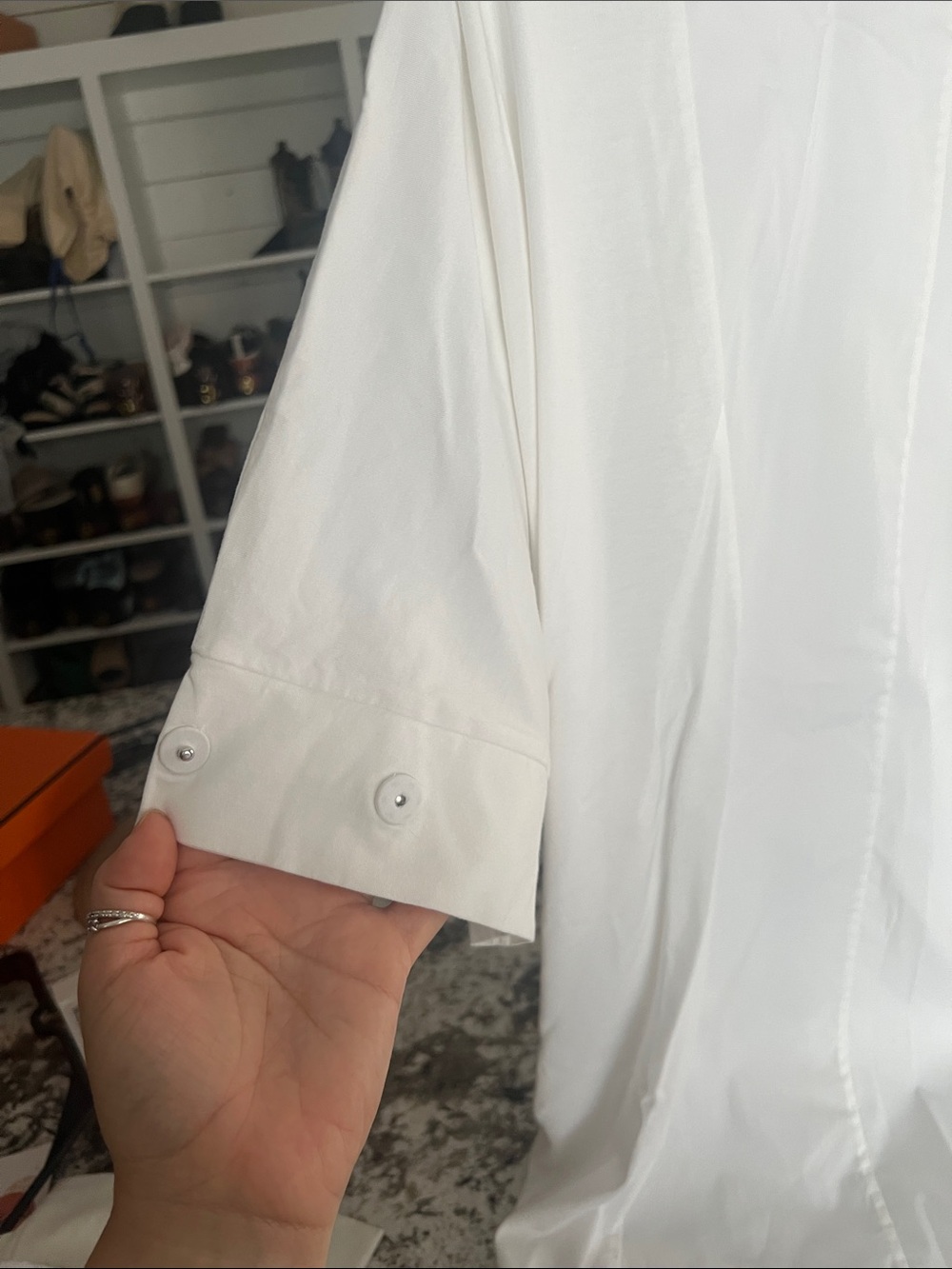 Brunello Cucinelli White Twist-Front Asymmetrical Dress with Gray Collar - Picture 4 of 6